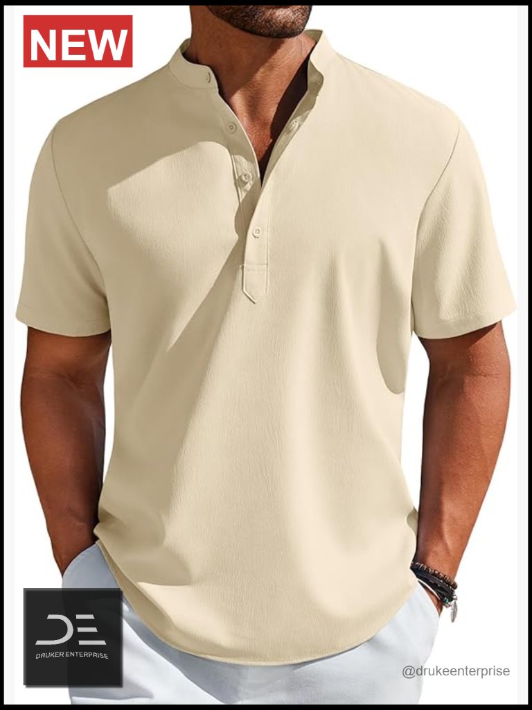 Henley Shirt Short Sleeve Casual T-Shirt Summer Beach Hippie Tee